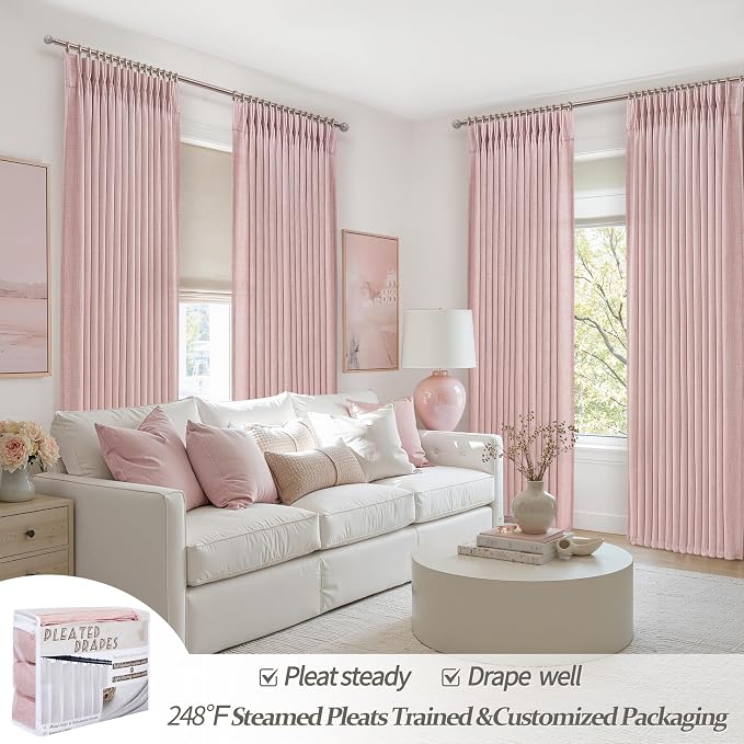 Cute Baby Pink Memory Trained Pinch Pleated Curtains 84 Inch Length 2 Panels Set - Image 5
