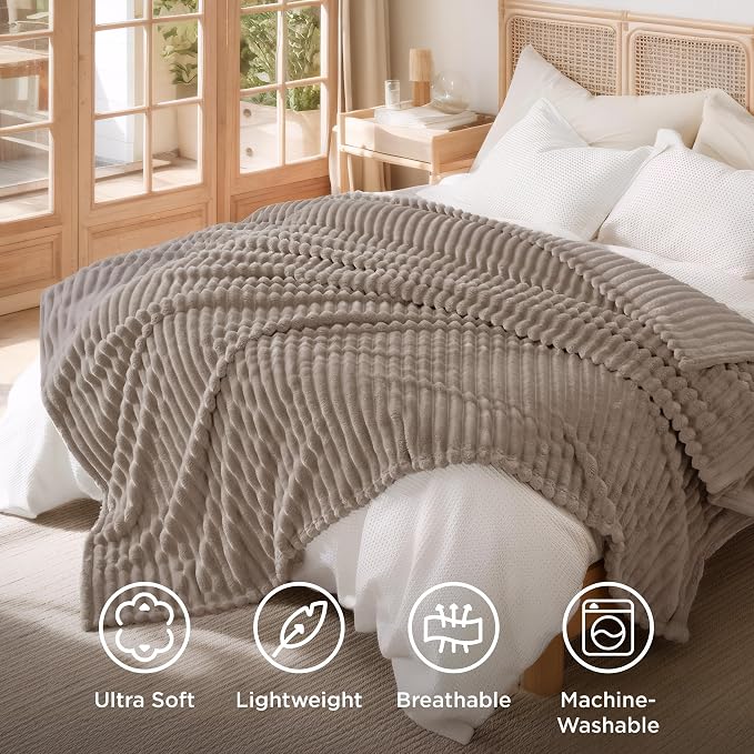 Bedsure GentleSoft Light Brown Full Blanket - Image 5