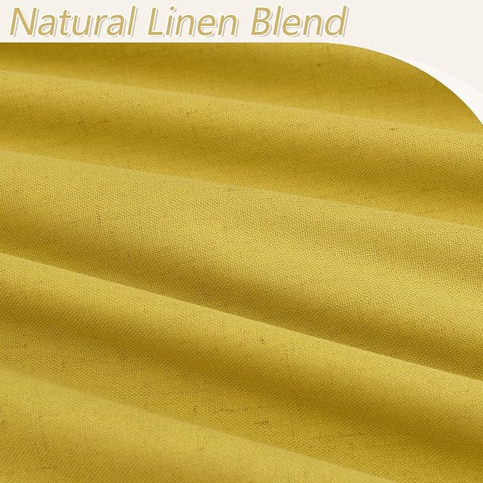 Guken Celery Yellow 100% Blackout Linen Curtains 102 Inch Length 2 Panels Set - Image 3