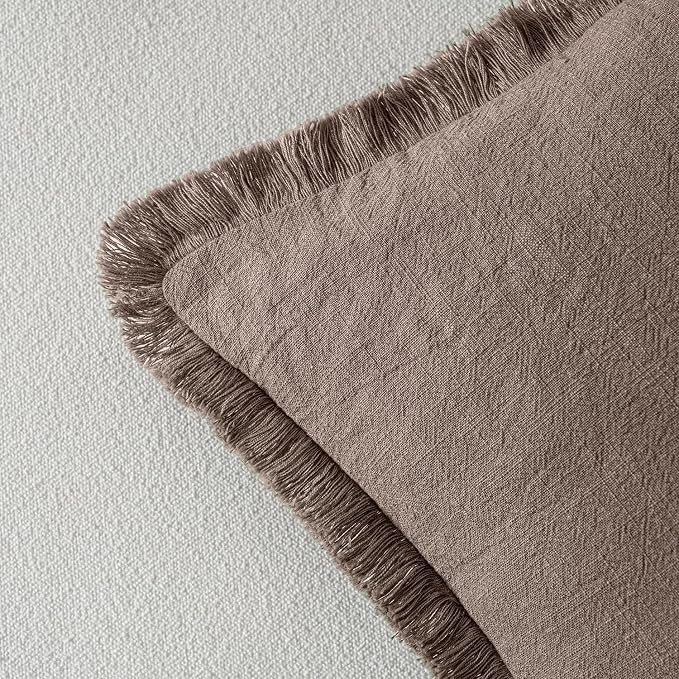 MIULEE Linen Fringe Decorative Fall Euro Pillow Covers Malt Ball 24x24 | Set of - Image 3