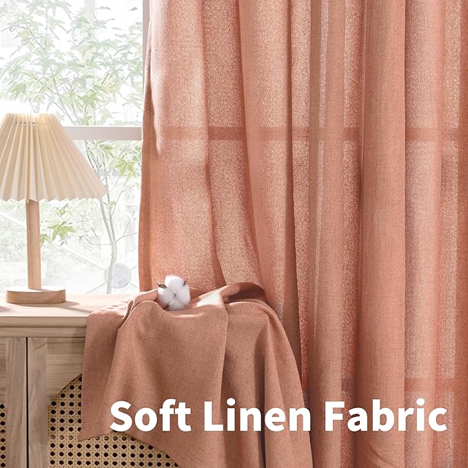 YoungsTex Rust Terracotta Linen Curtains 80 Inch Length, Burnt Orang Light - Image 7