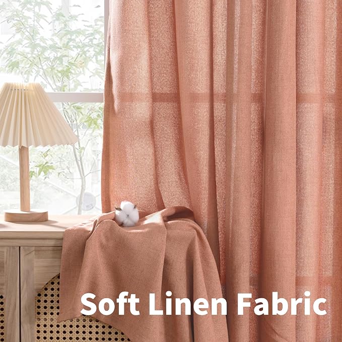 YoungsTex Terracotta Linen Curtains 63 Inch Length 2 Panels - Image 7