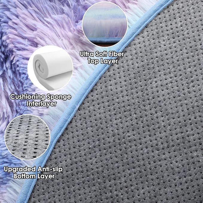 ONASAR Rainbow Round Area Rugs 6ft, Fluffy Soft Bedroom Circle Rug - Image 8