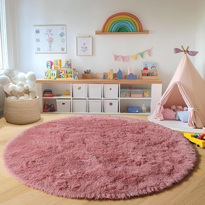 ONASAR Blush Round Area Rugs 5ft, Soft Bedroom Circle Rug Mats - Image 4