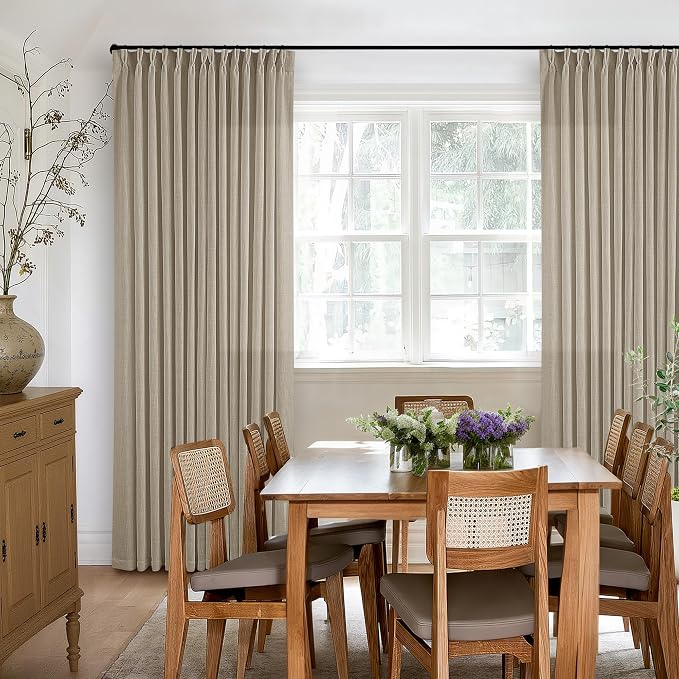 Pleated Linen Semi Sheer Grey Beige Memory Shaped Curtains 90 Inches Long | - Image 6
