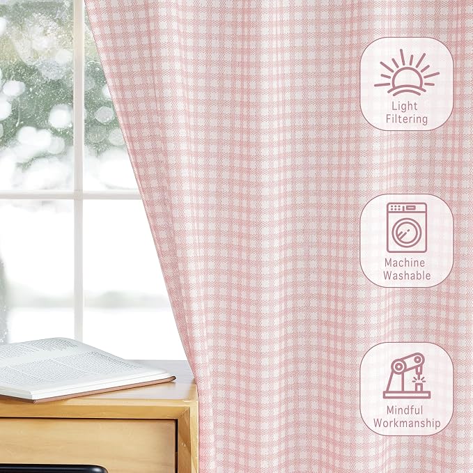 RYB HOME Checkered Kitchen Curtains 24 inch Length, Vintage Farmhouse Linen - Image 4