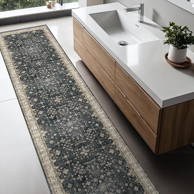 Black Boho Washable 2x10 Hallway Runner Rug - Image 6