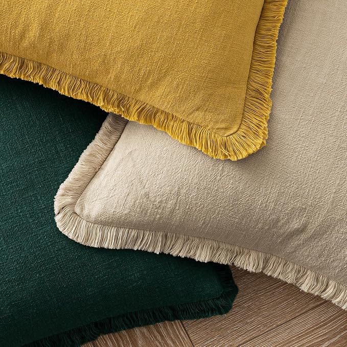 MIULEE Decorative Lumbar Throw Pillow Covers Neutral Linen Fringe Throw Pillows - Image 4
