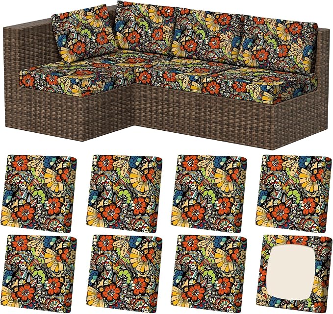 8Pcs Stretch Patio Cushion Covers, Outdoor Couch & Sofa Replacement Slipcovers by VORSHAPE