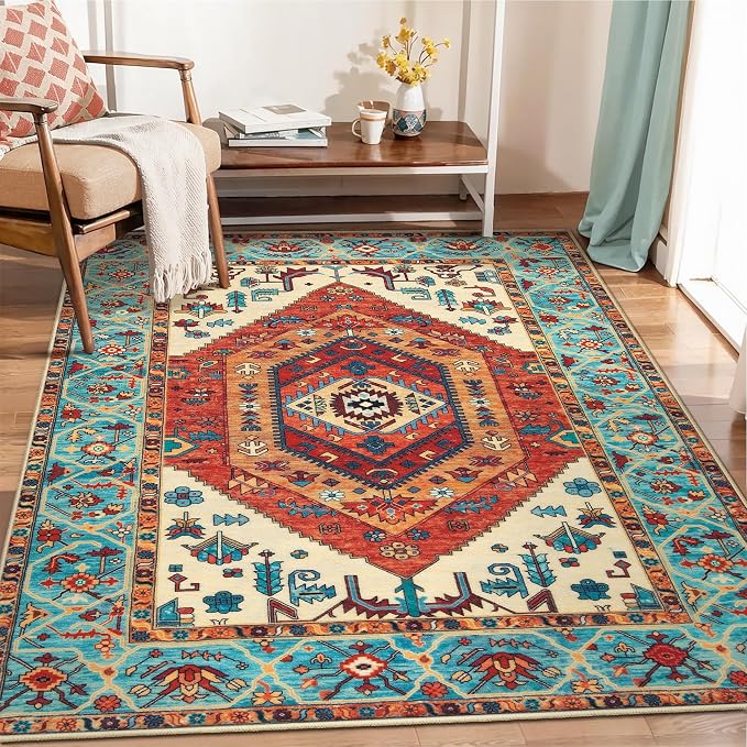 SERISSA Boho Area Rug 5x7 Orange, Washable Large Rugs - Image 5