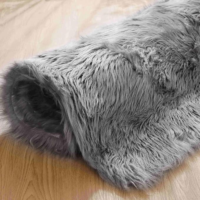 Goolela Fluffy Faux Fur Rug 4x6 Grey Faux SheepskinRug - Image 8