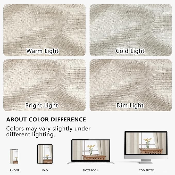 OVZME Natural Valance for Windows, Light Filtering Faux Linen Textured Small - Image 9