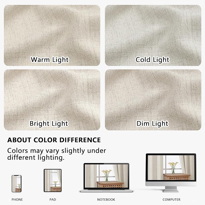 OVZME Natural Valance for Windows, Light Filtering Faux Linen Textured Small - Image 9