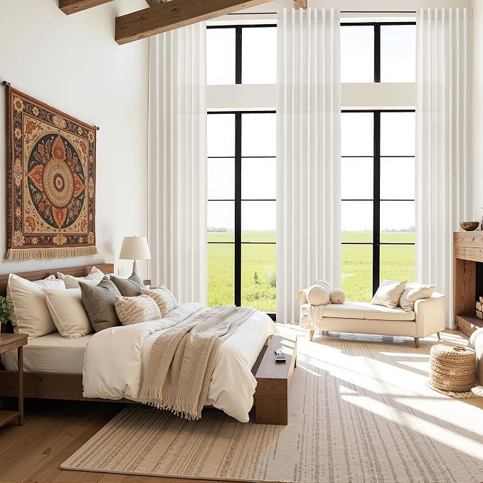 Ivory White Linen Curtains 132 Inch Length - Image 6