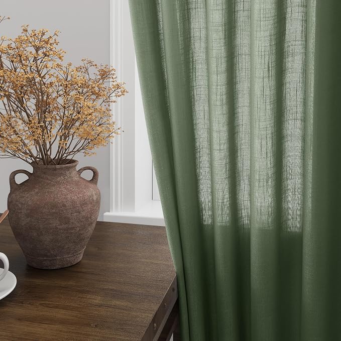 Nanspring Olive Green Linen Curtains - Image 2