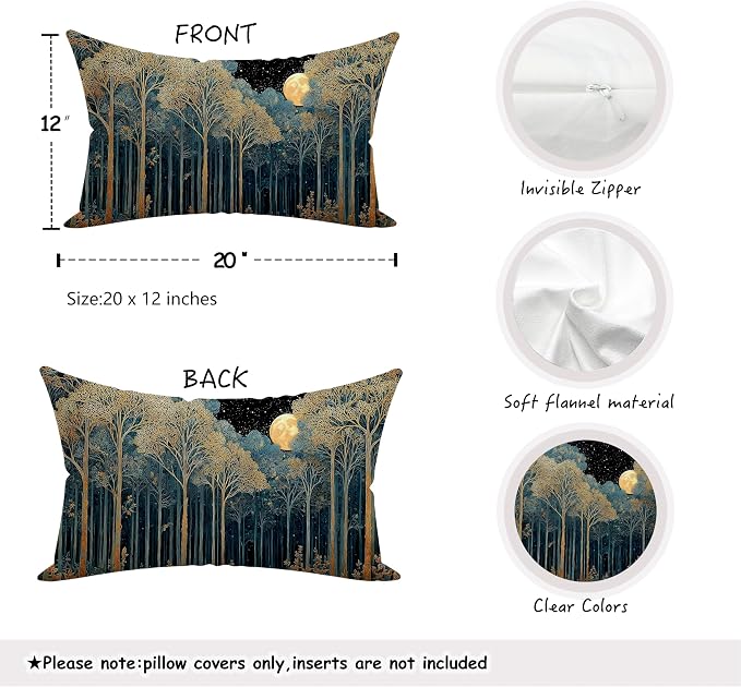 Rustic William Morris Night Forest Green Moon Decor Pillow Covers 12x20 Set of 2 - Image 2