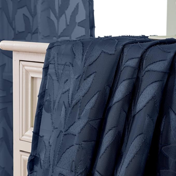 Lecloud Leia Navy Blue Sheer Curtains 2 Pieces, 30 Inch Short Curtains - Image 7