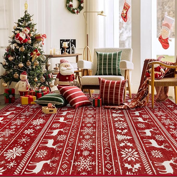 Christmas Rug 4x6 Washable Rugs, Boho Christmas Tree Snowflake Rug Non-Slip - Image 8
