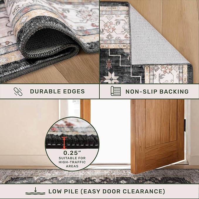 Black Boho Washable 2x6 Runner Rugs - Image 5