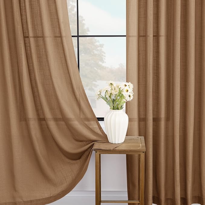 Brown Curtains for Living Room Back Tab Modern Farmhouse Semi Sheer Curtains 96 - Image 4
