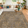 Gold Brown Floral Living Room Rug 5x7 by HazoHaus