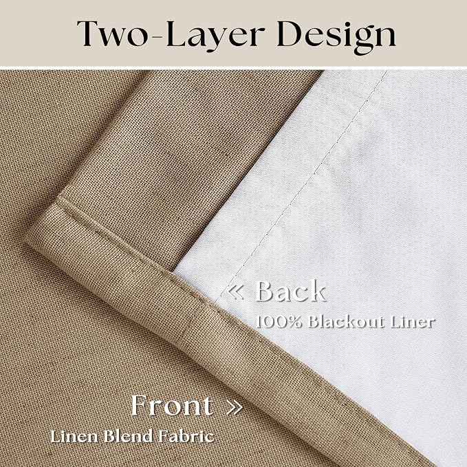 Light Brown Pleated Linen 100% Blackout Curtains 90 Inches Long - Image 4