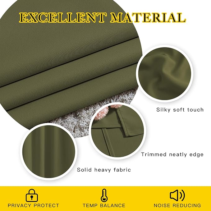 NICETOWN Blackout Olive Green Curtains 63 inches Long, Functional Blackout - Image 4