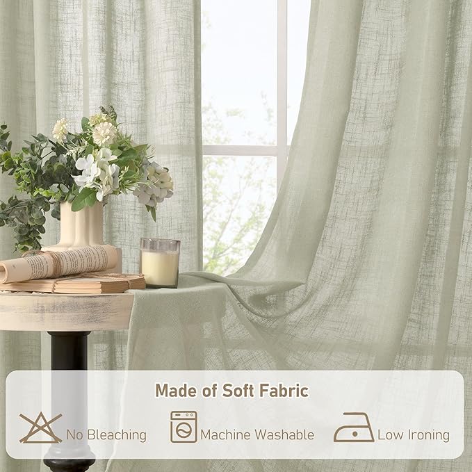 LAMIT 95 Inches Long Sheer Linen Curtains - Image 9