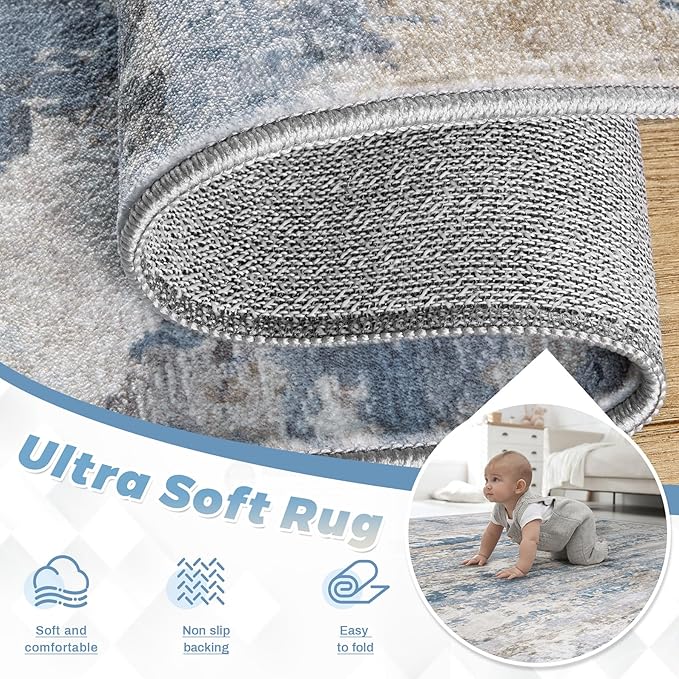 Area Rugs 8x10 for Living Room: Washable Rug Modern Abstract Neutral Soft - Image 4