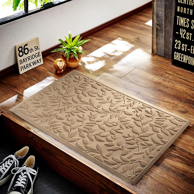 Beige Leaves Outdoor Indoor Entrance Doormats, Absorbent Durable Heavy Duty - Image 4