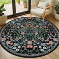 Round Area Rug for Living Room: 4 ft Floral Washable Circle Rug Soft Boho by PLHXFRSoftAreaRugs