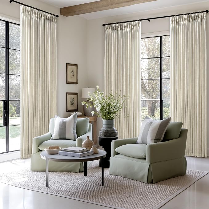 Linen Pleated Light Filtering Curtains Beige Tan 100 Inches Long | Light Tan - Image 7
