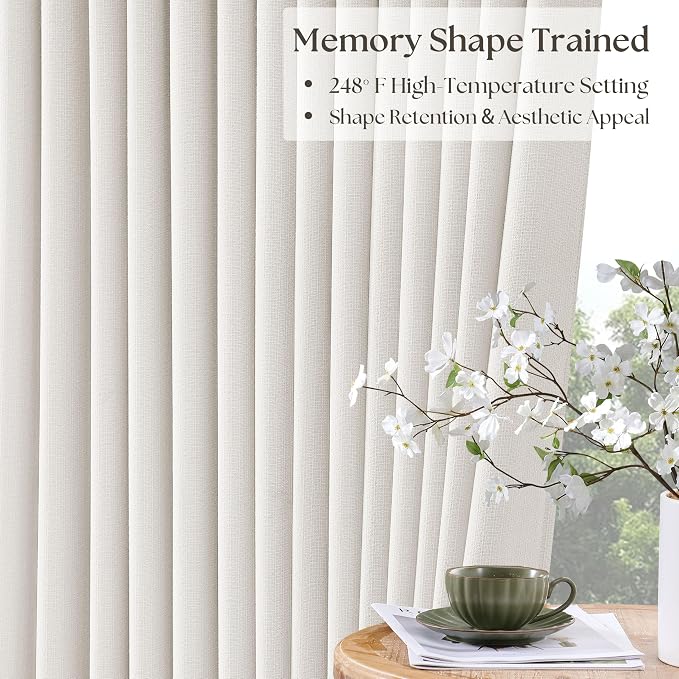 80 Inch Pinch Pleated Blackout Linen Bedroom Curtains Ivory White | Memory - Image 5
