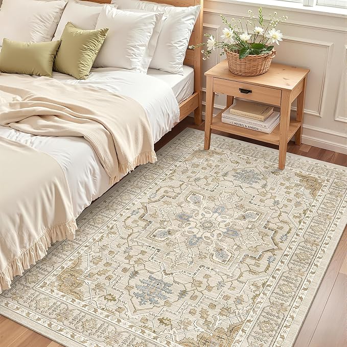 Madane Area Rug 4x6 Washable Rugs: Vintage Living Room Rug Soft Low Pile Non - Image 4