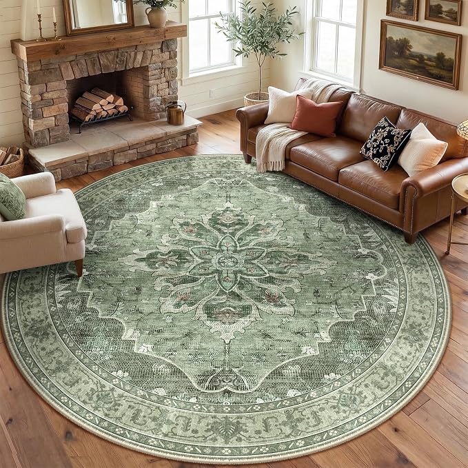 Area Rugs 8ft Washable Non-Slip, Floral Vintage Distress Print Pattern by RELEANY