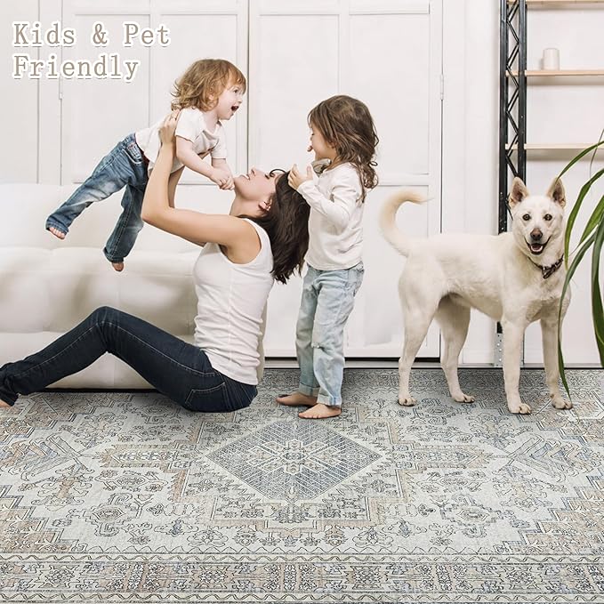 Machine Washable Area Rugs 9x12 Living Room Retro Rugs- Ultra Soft Low Pile - Image 4