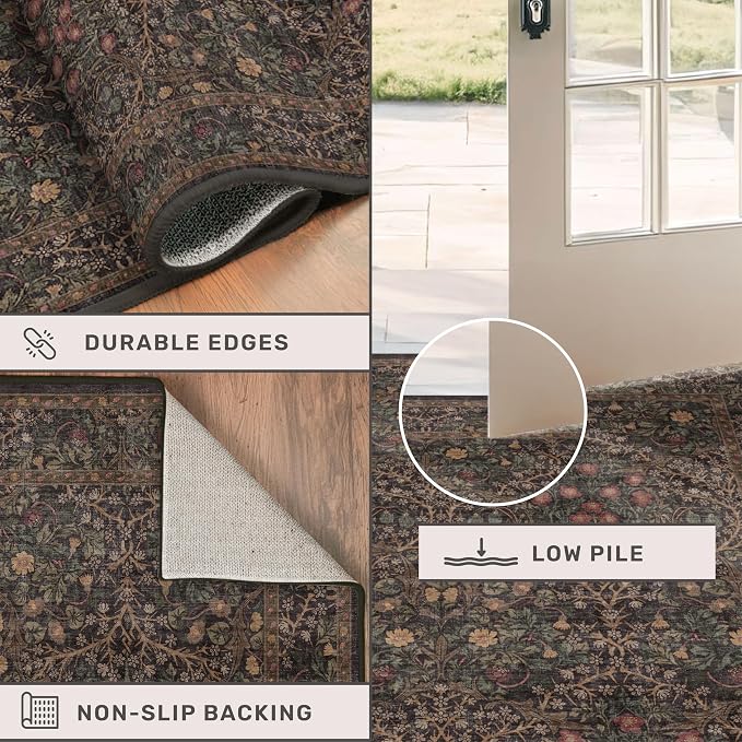 Vintage Dark Brown 3x4 Entryway Rug, Washable Small Area Rugs - Image 5
