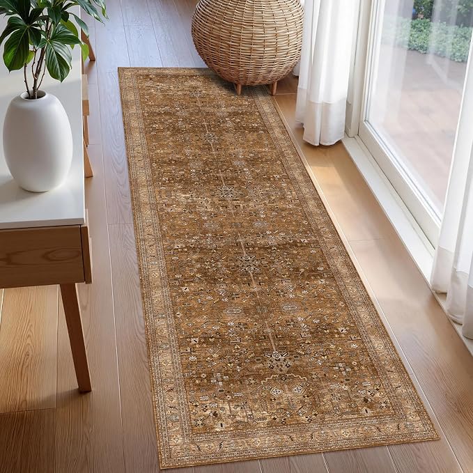 Washable Area Rug 2'6'' x 8' Vintage Traditional Persian Mat - Image 3