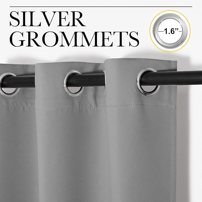NICETOWN Silver Grey Room Darkening Curtain Panels 108" Long - Image 3