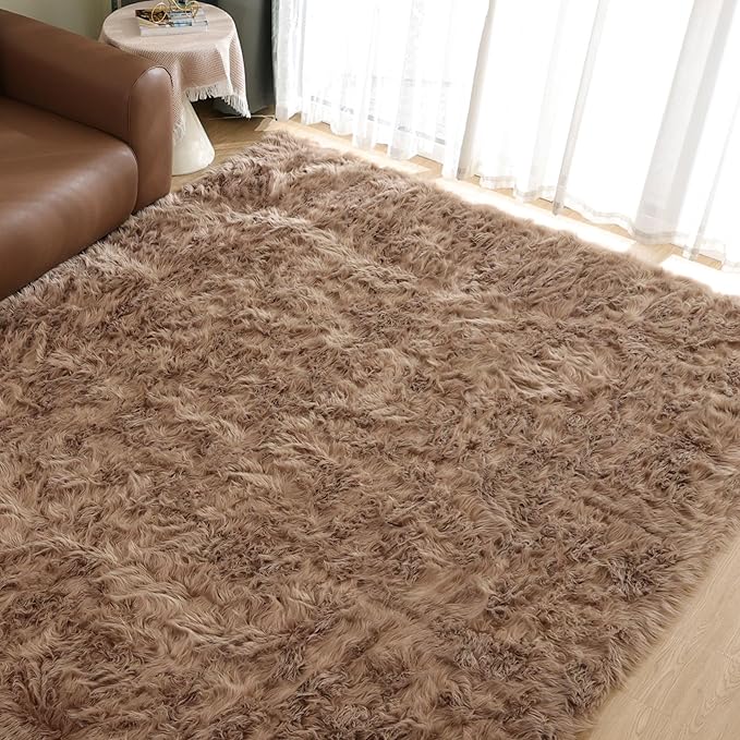 Goolela Faux Sheepskin Fur Area Rug 5x8 Light Brown Beige Fluffy Fuzzy Furry - Image 8