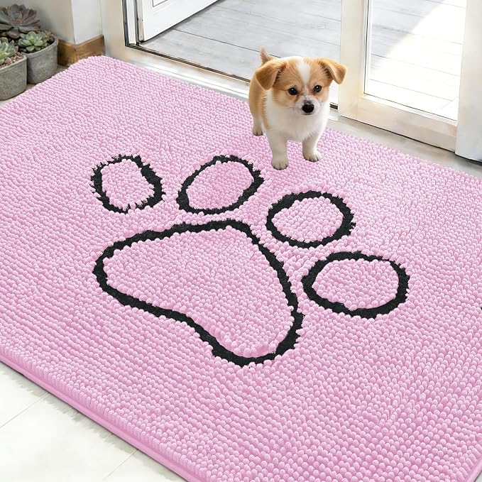 OLANLY Dog Door Mat for Muddy Paws 48x30, Paw Print Design, Absorbs Moisture by OLANLY