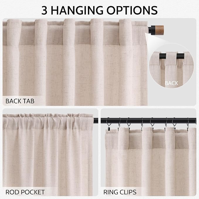Nanspring Natural White Linen Curtains 96 Inches Long - Image 2