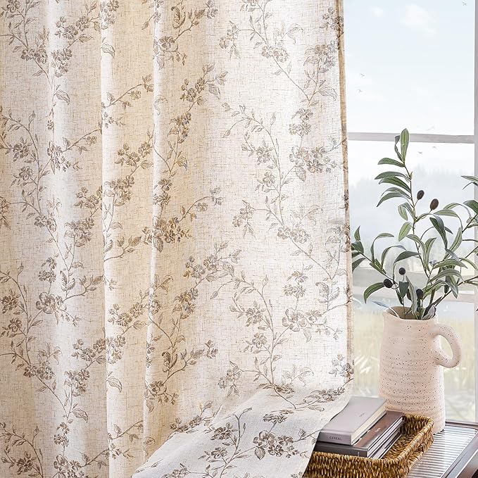 "Lazzzy Farmhouse Polyester blended Curtains Taupe Floral Curtains 96 Inch - Image 8