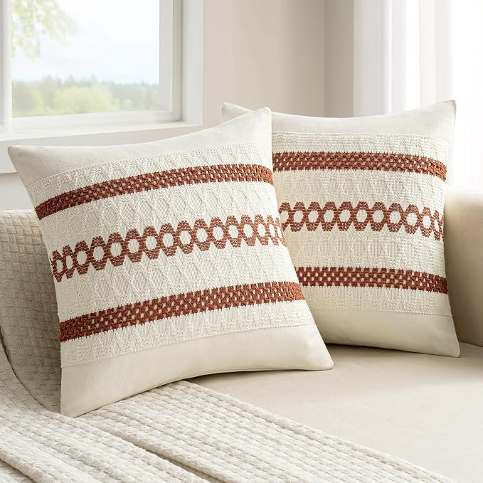 MIULEE Set of 2 Rust Decorative Pillow Covers 20x20 Inch Farmhouse Rustic Boho by MIULEE