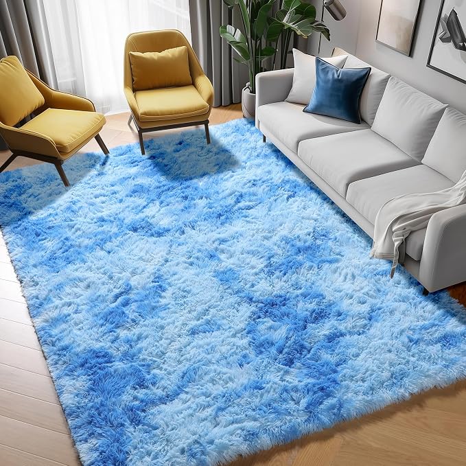 ONASAR Tie-Dye Blue Rugs for Living Room Bedroom, Fluffy 5x8 Bedside Area Rug - Image 7