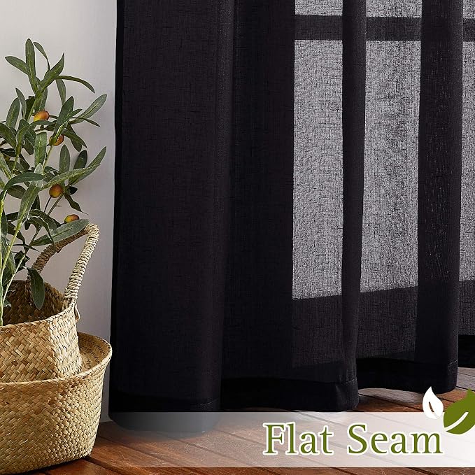 NICETOWN Black Sheer Curtains for Bedroom, Grommet Linen Blend Semi Sheer - Image 6