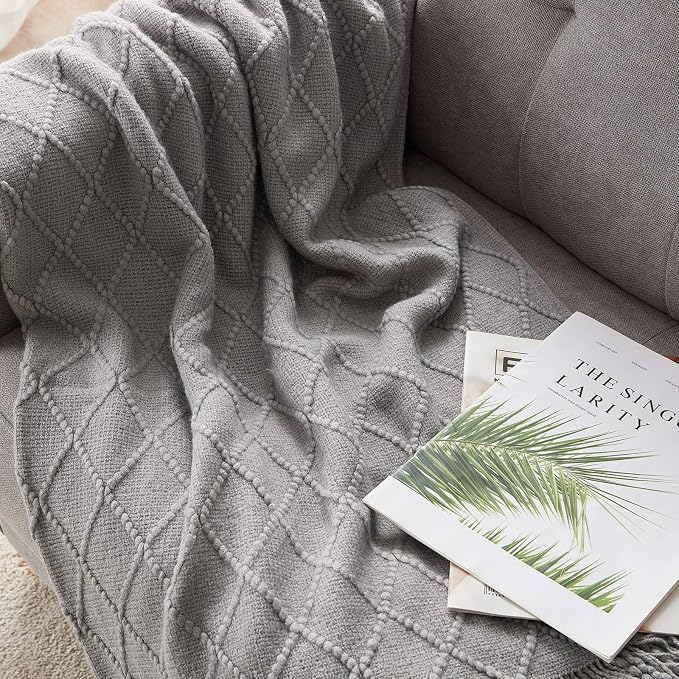 BOURINA Light Grey Throw Blanket 50 x90 Inches Throw Textured Solid Soft Sofa - Image 3