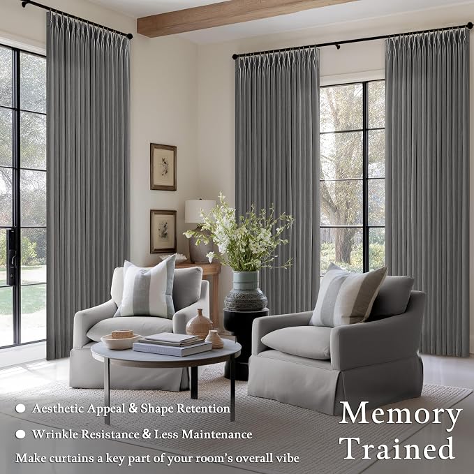 Dark Grey Pinch Pleated Linen Semi Sheer Curtains - Image 2