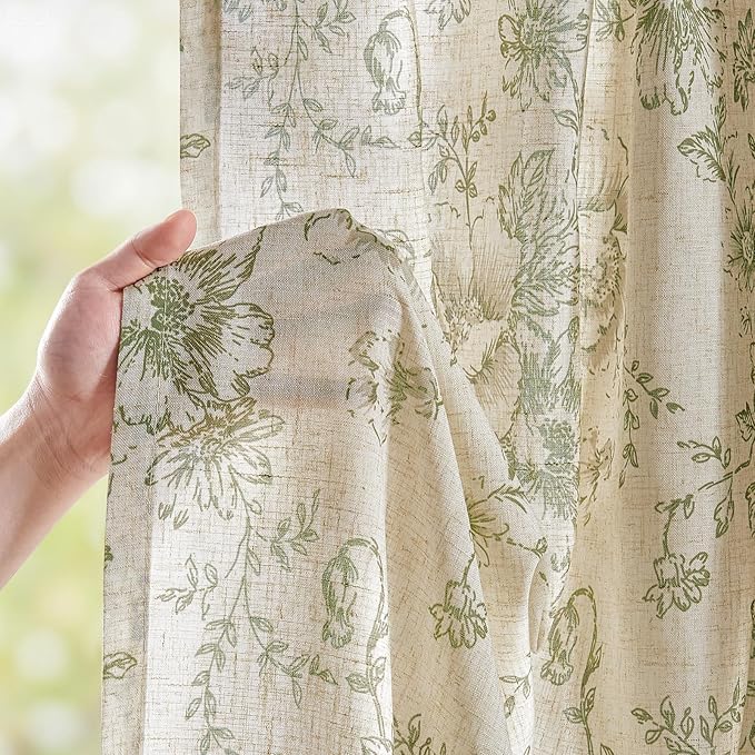 jinchan Linen Blend Floral Curtains - Image 2