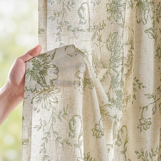 jinchan Linen Blend Floral Curtains - Image 4